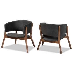 Baxton Studio Baron Mid-Century Modern Dark Grey Fabric Upholstered and Walnut Brown Finished Wood 2-Piece Living Room Accent Chair Set
